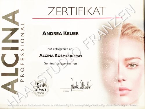 Andrea Wiesen (geb. Keuer) - Zertifikat Alcina Kosmetikerin