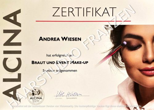 Andrea Wiesen - Zertifikat Braut und Event Make-up